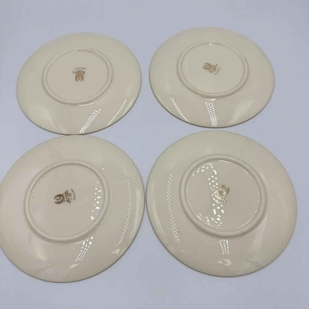 VTG Lenox Westwind X-407 Bread Butter Plates Set 4 Gold Trim Autumn Leaves 6.25
